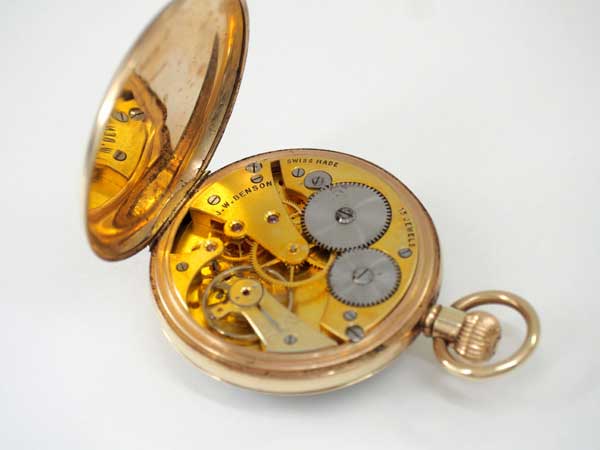 JWベンソン 9K金無垢 ポーセリンダイヤル ポケットウォッチ 懐中時計 機械式手巻き 英国(イギリス)